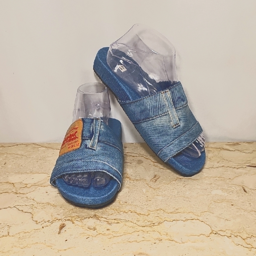 NWT Jinrui Fuliao Blue Jean Denim Slip-on Sandals Unisex